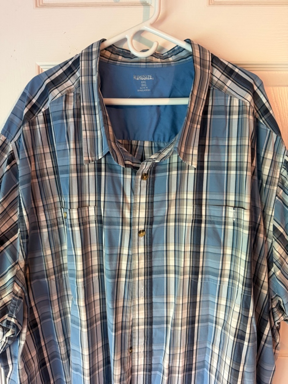 Men’s Light Blue Plaid Short-Sleeve Button-Down Shirt